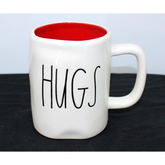 Rae Dunn Hugs Kisses Mug Red Interior Artisan Collection Magenta White Ceramic - Picture 4 of 6